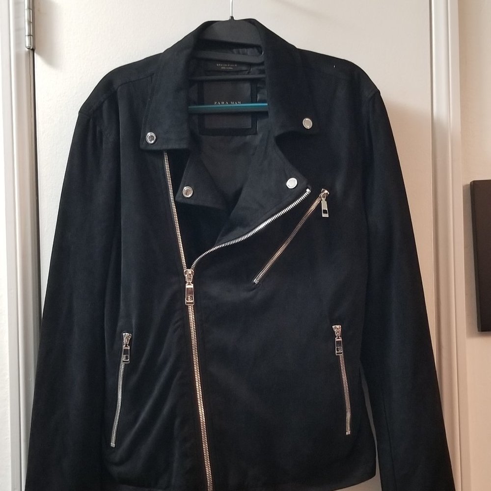Zara man asymmetrical faux Suede  zipper jacket